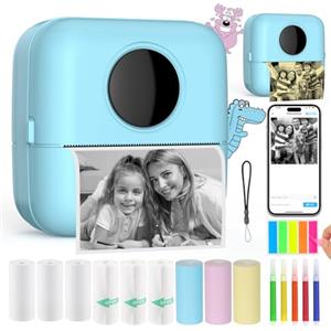 HuiJuKeJi Mini Stampante Fotografica,Stampante Termica,immagine per foto, stampa di ricevute,con 10 rotoli di carta 1 adesivo per smartphone, per Fotografica Note Elenco Memo (Blu)