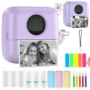 HuiJuKeJi Mini Stampante Fotografica,Stampante Termica,immagine per foto, stampa di ricevute,con 10 rotoli di carta 1 adesivo per smartphone, per Fotografica Note Elenco Memo (Purple)