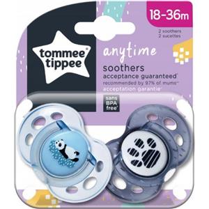 Tommee Tippee Set 02 Succhietti Anytime 18-36M Silicone Ortodontica Panda & Impronta Azzurro Blu