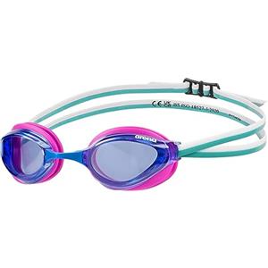 Arena Occhialini da nuoto unisex Python Racing, per uomini e donne, lenti anti-appannamento, lenti non specchiate, con doppia cinghia, blu/fucsia/acqua