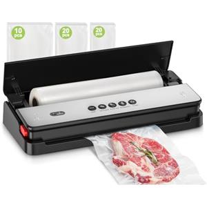 Bonsenkitchen Macchina Sottovuoto per Alimenti, Tagliapasta Incorporato e Rotoli per Sacchetti Sottovuoto e Starter Kit, Dispositivo di Aspirazione Esterno, con 50 sacchetti sottovuoto