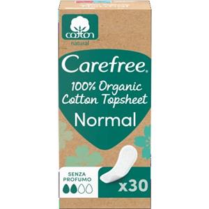 Carefree Salvaslip 100% Cotone Organico Normal, Salvaslip cotone traspirante, Salva slip donna per pelli sensibili, Proteggi slip quotidiani senza profumo e super assorbenti, 30 salvaslip
