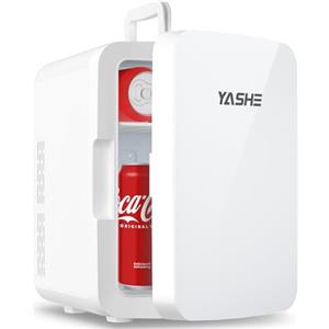 YASHE Mini Frigorifero, 10 Litri/12 Lattine Frigorifero per la Cura della Pelle per Camera da Letto, 110V AC/12V DC Termoelettrico Refrigeratore e Scaldavivande per Bevande, Ufficio, Auto, Bianco