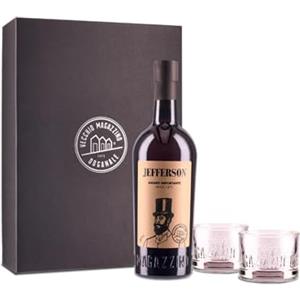 Vecchio Magazzino Doganale Jefferson Amaro Importante, 700 ml, Confezione Regalo con 2 Bicchieri Equilibrio, Amaro Calabrese, Note Agrumate Erbacee, Ideale con Bitter e Vermouth, Botaniche Selezionate, Raccolte a Mano, 30% Vol.