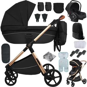 Sianldcone Passeggino 4 in 1 Trio Neonati, Tessuti di Alta Qualità Carrozzina per Neonato, Spinta Bidirezionale Passeggino Reversibile, Visione Aperta Passeggino Trolley (H2 Black)