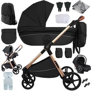 Sianldcone Passeggino 3 in 1 Trio Neonati, Tessuti di Alta Qualità Carrozzina per Neonato, Spinta Bidirezionale Passeggino Reversibile, Visione Aperta Passeggino Trolley (H2 Black)