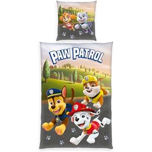 Herding Set di Biancheria da Letto, Paw Patrol, Federa 80 x 80 cm con Bottoni e Design Reversibile, Copripiumino 135 x 200 cm con Chiusura a Bottoni, 100% Cotone