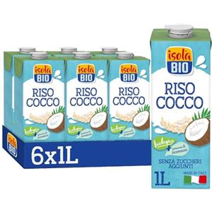 ISOLA BIO Bevanda Riso e Cocco Biologica 6x1L | Bevanda vegetale, senza zuccheri aggiunti, senza glutine, basso contenuto di grassi, 100% naturale, bio, vegan, mix di gusto