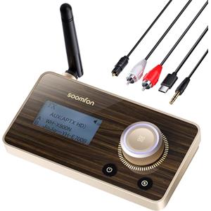 SOOMFON aptX HD & LL Trasmettitore Ricevitore Audio Bluetooth 5.2 con Display LCD, TX RX Bypass 3 Modalità, 3-in-1 Adattatore Bluetooth Hi-Fi per TV Supporta 2 Cuffie, DAC, con Cavi Aux/Ottico/RCA