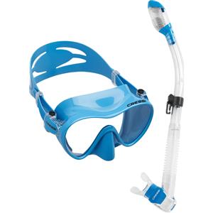 Cressi F1 Combo - Set Maschera Frameless e Snorkel Dry Blu Metallizzato, Unisex Adulto