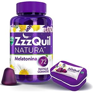 Zzzquil Natura Integratore Per Il Sonno Con Melatonina Per Dormire Ed Estratti Di Lavanda, Valeriana E Camomilla. 72 Pastiglie Gommose + Travel Case