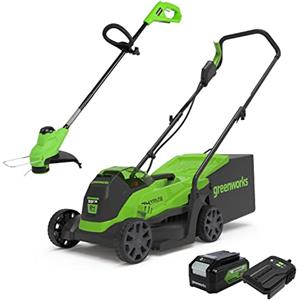 Greenworks Tools Tosaerba Elettrico, 24V, 33 Cm, 30L Scatola Raccoglierba E Tagliabordi 25Cm, Nero Verde