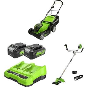 GreenWorks Bundle of Greenworks G24X2LM41 Tagliaerba a Batteria per Prati Fino a 440m², Ampiezza di Taglio 41cm + Greenworks 24V B&C G24B4 & G24X2C + Greenworks2x24V Decespugliatore con Motore BrushlessGD24X2BCB