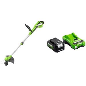 Greenworks 24V Tagliabordi a Batteria per Giardini Piccoli e Medi, Ampiezza di Taglio 30cm, Filo di Nylon da 1,65mm con Autofeed, G24LT30 + Greenworks Batteria e Caricabatterie G24B2 e G24UC