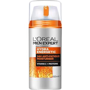 L'Oréal Paris men expert L'Oréal Paris Men Expert Crema Idratante Anti-Fatica Uomo, Pelle Rivitalizzata, Levigata e Idratata, Occhiaie e Rughe Sottili Ridotte, Arricchita con Proteine e Vitamina C, Hydra Energetic, 100 ml