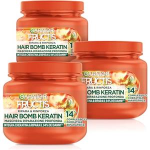 Garnier Fructis, Multi Pack Maschera Ripara&Rinforza, Per Capelli Danneggiati, Riparazione Profonda, Per Capelli Più Forti, Con Olio di Marula e Cheratina Riparatrice, Keratin Filler, Confezione da 3