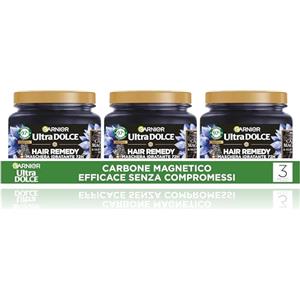 Garnier Ultra Dolce Carbone Magnetico, Multi Pack x3 Maschera Idratante, 94% Origine Naturale, 1 Minuto Di Posa, Per Lunghezze Secche, Senza Siliconi, 340 ml