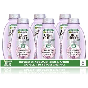 Garnier Ultra Dolce Multi Pack x6 Shampoo Lisciante, Infuso di Acqua di Riso & Amido, 94% Origine Naturale, Capelli Lunghi, Senza Siliconi, 300ml