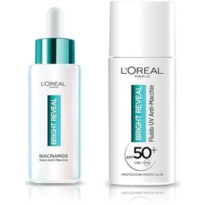 L'Oréal Paris Kit Routine Viso Composto da Siero Anti-Macchie Bright Reveal e Fluido UV Anti-Macchie SPF 50+ Bright Reveal, 2x 50 ml