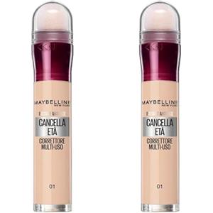 Maybelline New York Correttore Liquido Il Cancella Età, con Bacche di Goji e Haloxyl, Copre Occhiaie e Piccole Rughe, 01 Light, Confezione da 2