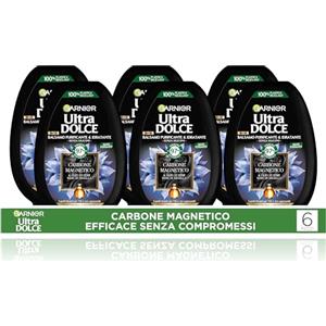 Garnier Ultra Dolce Carbone Magnetico, Multi Pack x6 Balsamo Purificante e Idratante, 97% Origine Naturale, per Cute Grassa e Lunghezze Secche, Senza Siliconi, 250 ml