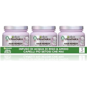 Garnier Ultra Dolce Multi Pack x3 Maschera Lisciante, Infuso di Acqua di Riso & Amido, 97% origine naturale, 1 Minuto di Posa, Capelli Lunghi, Senza Siliconi, 340 ml