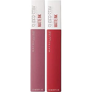 Maybelline Kit Make Up Labbra Matte Ink, Rossetto Liquido a Lunga Tenuta, Non Lascia Macchie, Effetto Matte, Lover (15) + Pioneer (20), 5 ml, Confezione da 2