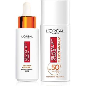 L'Oréal Paris Routine Illuminante e Protettiva, Con Siero 12% Pura Vitamina C e Fluido SPF 50+, Con Acido Salicilico, Revitalift Clinical, 30 ml + 50 ml