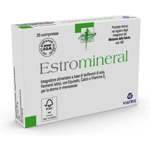 Estromineral, 20 Compresse, Integratore Menopausa con Isoflavoni di Soia, Fermenti Lattici, Equiseto, Calcio e Vitamina D3, Senza Glutine e Senza Lattosio