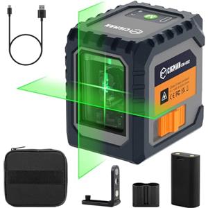 CIGMAN Livella Laser, CIGMAN G02 Cross Livello Laser Autolivellante a Raggio Verde Laser Orizzontale e Verticale a Linee Incrociate per la cantieri, interni, DIY.(Batteria Inclusa)