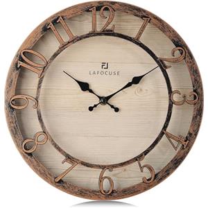 Lafocuse 30cm Orologio da Parete Numeri 3D Design Vintage, Silenzioso Rustico Retro Orologio Marrone, Shabby Chic Decorativo senza Ticchettio per Cucina Soggiorno Camera da Letto