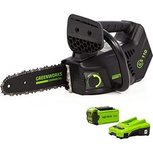 Greenworks GD40TCSK2 Motosega a Batteria con Impugnatura Superiore, Motore Brushless, Lunghezza Barra 25cm, Velocità Catena 12m/s, 2,4kg, Auto-Lubrificante, Batteria 40V 2Ah e Caricabatterie