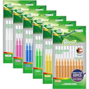Annauiy 60 Pezzi Scovolino Denti - 6 Taglie Scovolini Dentali-0,4/0,6/0,7/0,8/1,0-1,2/1,2-1,5MM- per Pulizia Denti Rimuove la Placca Batterica,Filo Interdentale per Uso Domestico