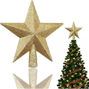 Bukezudang Stella Di Natale In Pizzo, Stella Plastica Per Albero, Puntale Stella Albero Di Natale, Glitter Albero Topper, Stella Albero Natale, Stella Cima d'Albero Albero, Per Decorazioni Natalizie, Oro