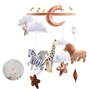 Aolkee culla neonato, giostrina culla neonato, feltro animale, culla in legno, elefante giraffa leone nuvola bambino mobile ciondolo, bambini e ragazze decorazione diurna per neonati 0-12 mesi