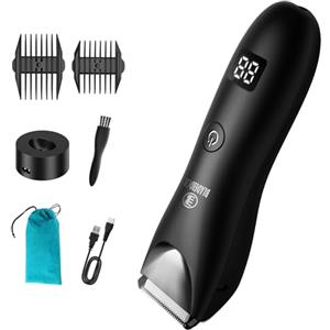 Favrison Rasoio Elettrico Corpo Uomo, Rasoio Parti Intime Uomo con Lama in Ceramica, Depilatore Intimo Corpo Uomo Donna Body Groomer Tagliacapelli con Display LCD e Dock di Ricarica, IPX7 Impermeabile