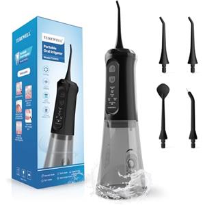 TUREWELL Idropulsore Dentale Portatile 310ML con 5 Modalità, 4 Ugelli, Irrigatore Orale Ricaricabile IPX7 Impermeabile per Casa e Viaggio, Migliora la Salute Dentale