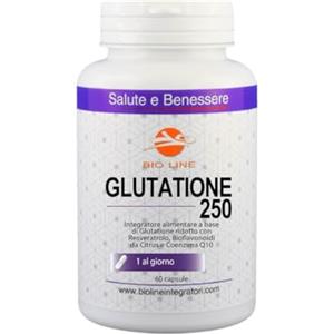 Laboratori Bio Line Glutatione 250 - Integratore Glutatione Ridotto con Resveratrolo, Bioflavonoidi e Coenzima Q10 (60 Compresse) 250 mg di L-Glutatione per Compressa, Azione Antiossidante Detox