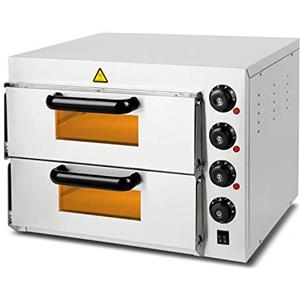 Vertes Forno per pizza, doppia camera, elettrico 3000W, forno a pietra in acciaio inox con mattone refrattario, calore superiore e inferiore regolabile indipendentemente fino a 350°C, funzione timer