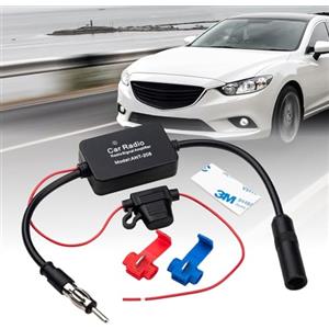 SIGANDG Amplificatore Per Antenna FM Auto, Universale 12V-24V, Alto Guadagno, Basso Rumore, 25dB, Con Adesivo E Clip Rossa