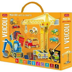 Sassi Mega Box Arts & Crafts - Veicoli con Libro da Colorare, Stickers, 4 Fondali e 3 Modelli 3D