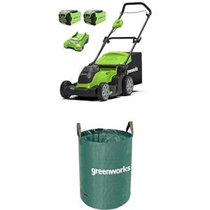 Greenworks 40V Tagliaerba a Batteria per Prati Fino a 500m², Ampiezza di Taglio 41cm, Sacca da 50L CON Due Batterie 40V 2Ah e 1 Caricabatterie-G40LM41K2X + Greenworks Sacco da giardinaggio da 120l