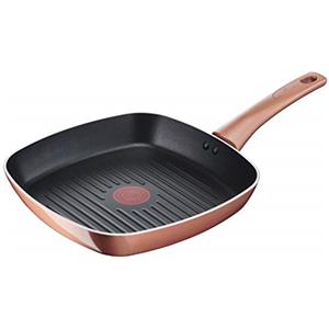 Lagostina Ramata Grill Antiaderente in Alluminio 26x26 cm con Esterno Effetto Rame, Pentola Gas e Forno, Rivestimento Titanium Easy, Manico Ergonomico in Bakelite