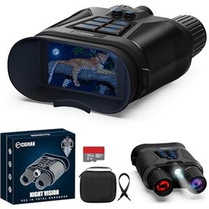 CIGMAN Visore Notturno, CIGMAN Occhiali per Binocolo Visione Notturna 400M Display HD da 3, Binocoli Termici Ricaricabili da 5000mAh Fotocamera HD f/1.4, Zoom Digitale 8X per Caccia, Campeggio, Osservazione