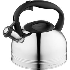 FLORINA Bollitore Acqua (1,9 l) I Bollitore per Tè in Acciaio Inox ANTER I Bollitore con Fischio Automatico I Manico in Bakelite I Teiera Induzione I Adatto a Tutti i Tipi di Fornello I Argento