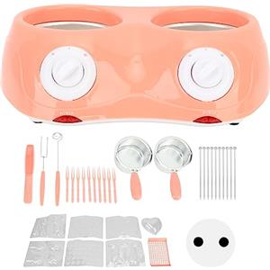 Tyenaza Set per Doppia Fonduta di Cioccolato Elettrico, Sciogli Cioccolato Elettrico Piccolo Bagnomaria per Cioccolato con Set di Stampi Fai-Da-Te per Cioccolato Caramella Burro Formaggio Caramello (EU-Rosa)