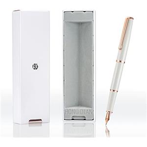 Wikult Penna stilografica personalizzata Hong-Dian 920 bianca, pennino extra fine placcato oro rosa e finiture con cofanetto regalo, inciso con il tuo nome