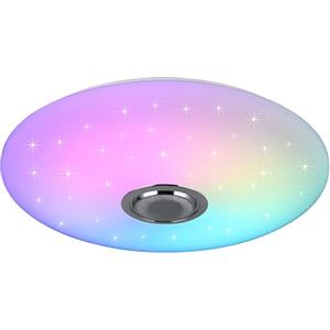 RL LIVE YOUR LIGHT Reality Leuchten Plafonnier LED MUSICA R69031901, abat-jour en plastique blanc avec effet Starlight, LED 33 watts, télécommande, changement de couleur, haut-parleur Bluetooth,