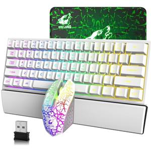 LexonElec Set Tastiera E Mouse Da Gioco Wireless Compatti Al 60% Con Poggiapolsi, Tastiera RGB Ricaricabile Di Tipo C Da 3800 MAh Sensazione Meccanica Mouse Luminoso Retroilluminato Per PC Portatile - Bianco