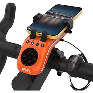 UPPEL Altoparlante Bluetooth per Bicicletta Casse Bluetooth V5.1 / 5000mAh Energia/Luci/Campanello della bici/Card SD/TF Funzione 10 in 1 per utilizzo all'aria aperta Sport（Orange）